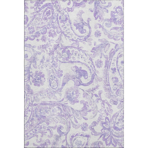 9' X 12' Lavender And Ivory Paisley Washable Area Rug With UV Protection