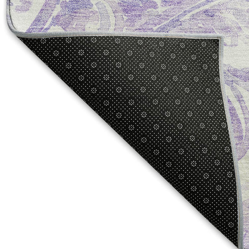 9' X 12' Lavender And Ivory Paisley Washable Area Rug With UV Protection