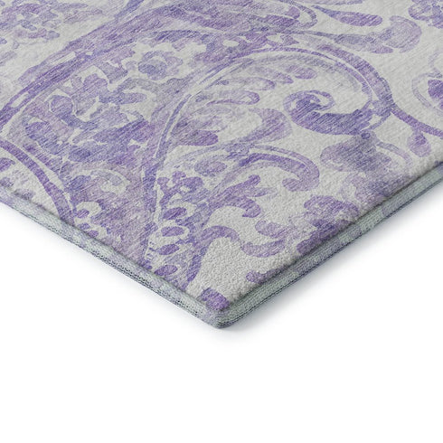 9' X 12' Lavender And Ivory Paisley Washable Area Rug With UV Protection