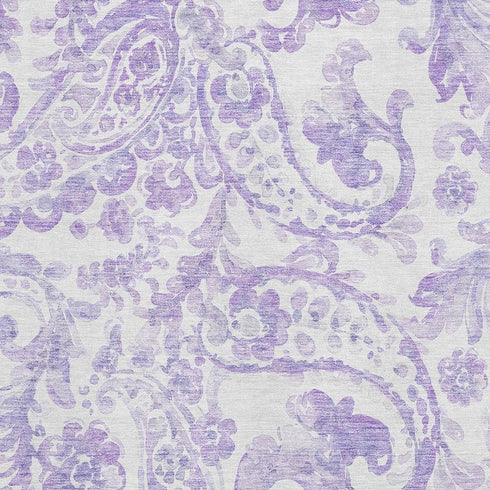 9' X 12' Lavender And Ivory Paisley Washable Area Rug With UV Protection