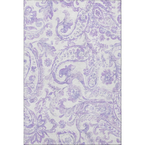9' X 12' Lavender And Ivory Paisley Washable Area Rug With UV Protection