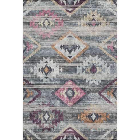 5' X 8' Gray Gold And Blush Southwestern Washable Area Rug With UV Protection