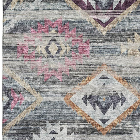 5' X 8' Gray Gold And Blush Southwestern Washable Area Rug With UV Protection