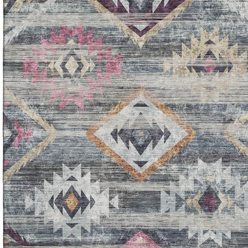 5' X 8' Gray Gold And Blush Southwestern Washable Area Rug With UV Protection