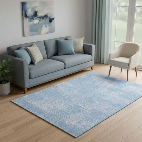 5' X 8' Blue And Ivory Abstract Washable Area Rug With UV Protection