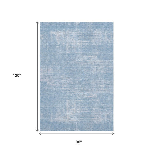 8' X 10' Blue And Ivory Abstract Washable Area Rug With UV Protection