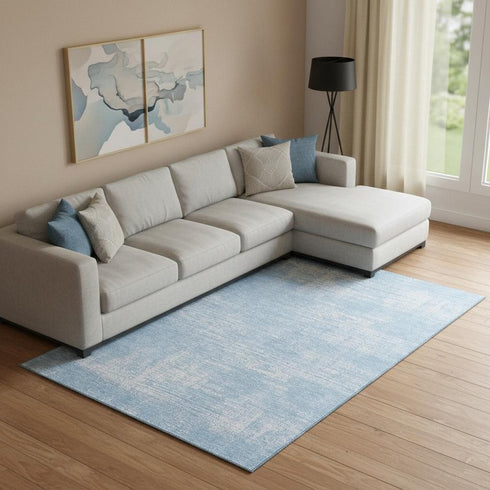 8' X 10' Blue And Ivory Abstract Washable Area Rug With UV Protection