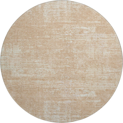 8' Coral And Ivory Abstract Washable Round Rug With UV Protection