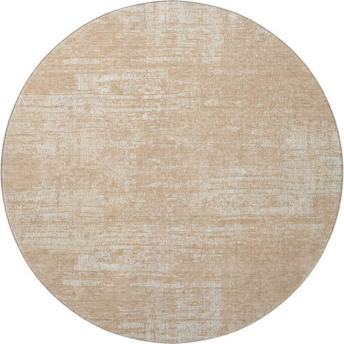 8' Coral And Ivory Abstract Washable Round Rug With UV Protection