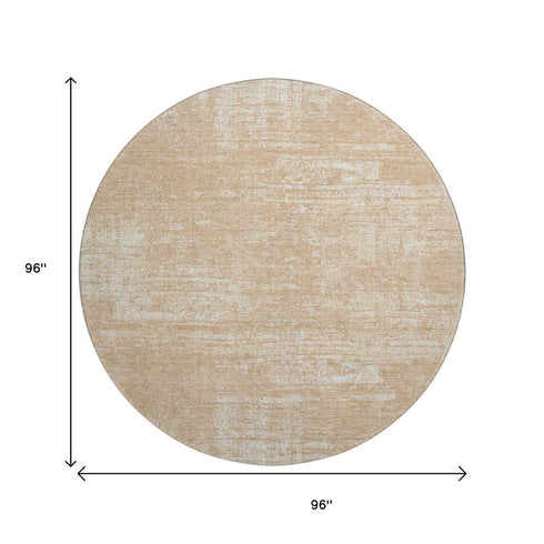 8' Coral And Ivory Abstract Washable Round Rug With UV Protection