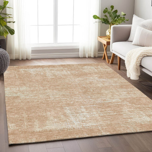 8' X 10' Coral And Ivory Abstract Washable Area Rug With UV Protection