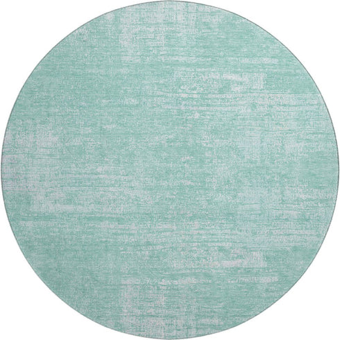 8' Turquoise And Ivory Abstract Washable Round Rug With UV Protection