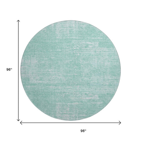 8' Turquoise And Ivory Abstract Washable Round Rug With UV Protection