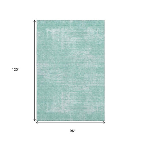 8' X 10' Turquoise And Ivory Abstract Washable Area Rug With UV Protection