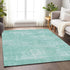 8' X 10' Turquoise And Ivory Abstract Washable Area Rug With UV Protection