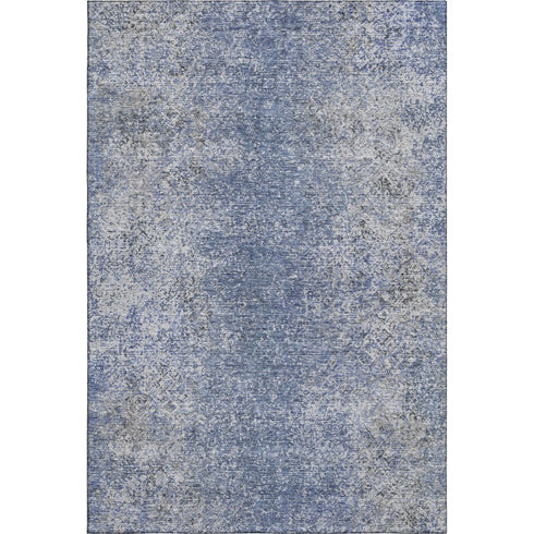 5' X 8' Blue And Gray Abstract Washable Area Rug With UV Protection