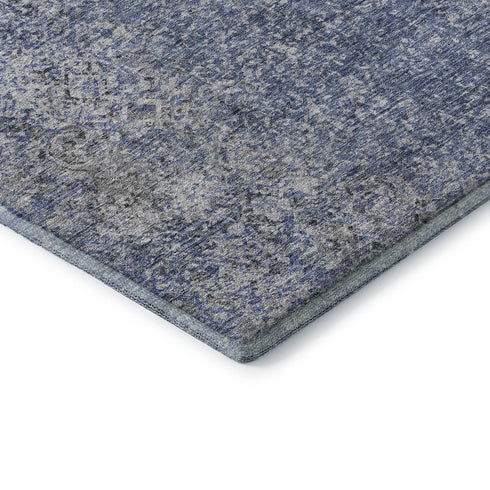 5' X 8' Blue And Gray Abstract Washable Area Rug With UV Protection