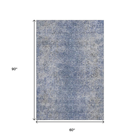 5' X 8' Blue And Gray Abstract Washable Area Rug With UV Protection