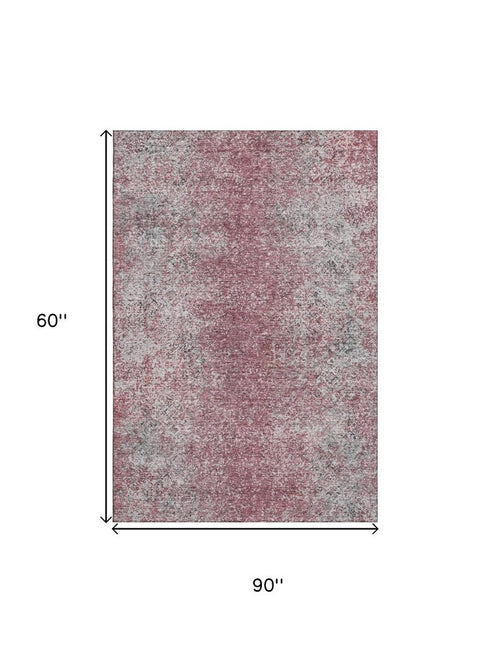 5' X 8' Merlot And Gray Abstract Washable Area Rug With UV Protection