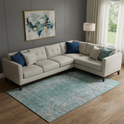9' X 12' Teal And Gray Abstract Washable Area Rug With UV Protection