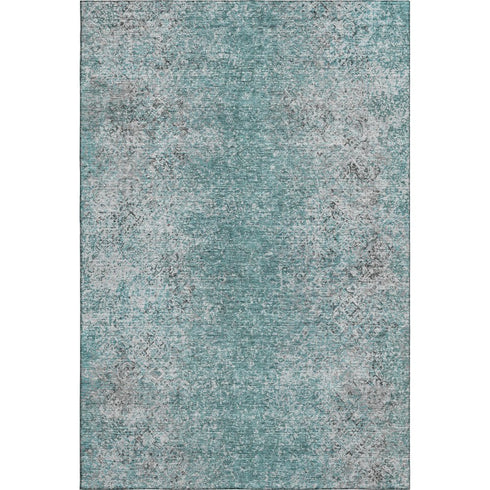 9' X 12' Teal And Gray Abstract Washable Area Rug With UV Protection
