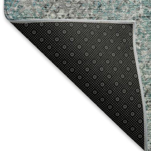 9' X 12' Teal And Gray Abstract Washable Area Rug With UV Protection