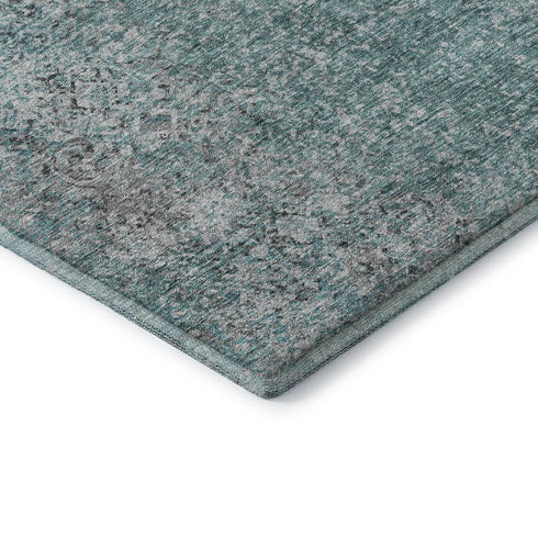 9' X 12' Teal And Gray Abstract Washable Area Rug With UV Protection