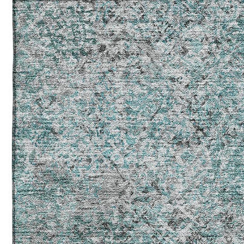 9' X 12' Teal And Gray Abstract Washable Area Rug With UV Protection