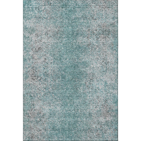 9' X 12' Teal And Gray Abstract Washable Area Rug With UV Protection