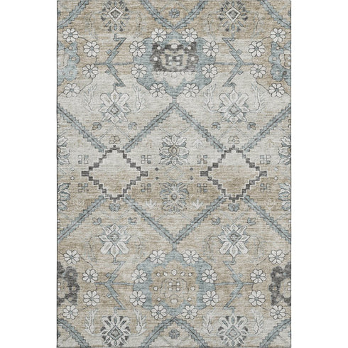 8' X 10' Beige And Gray Floral Washable Area Rug With UV Protection