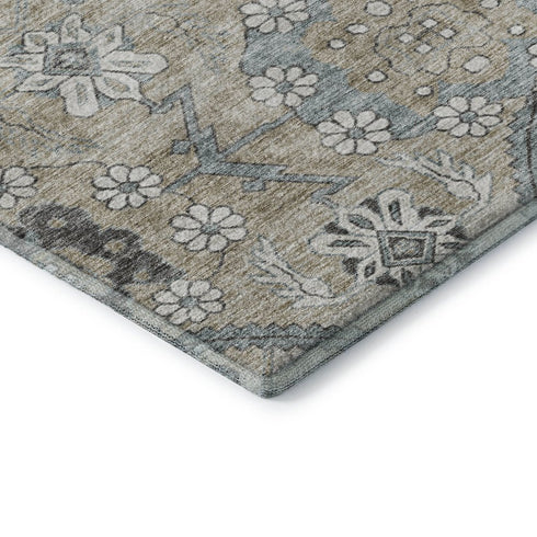 8' X 10' Beige And Gray Floral Washable Area Rug With UV Protection