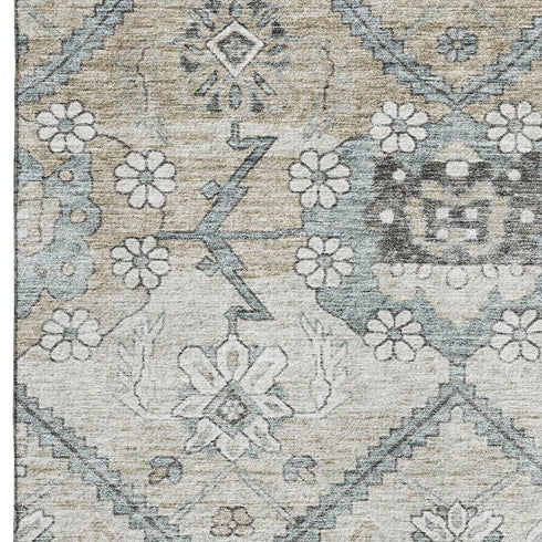 8' X 10' Beige And Gray Floral Washable Area Rug With UV Protection