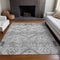 8' X 10' Gray And Silver Floral Washable Area Rug With UV Protection
