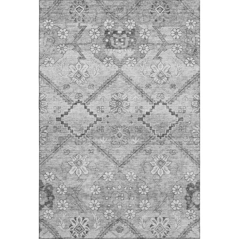 8' X 10' Gray And Silver Floral Washable Area Rug With UV Protection