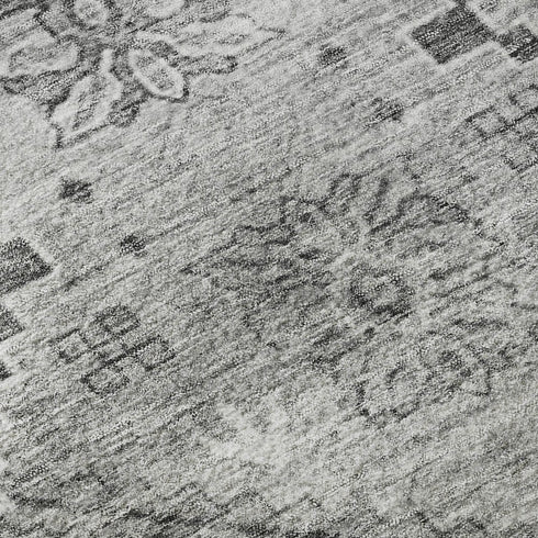 8' X 10' Gray And Silver Floral Washable Area Rug With UV Protection
