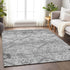 8' X 10' Gray And Silver Floral Washable Area Rug With UV Protection