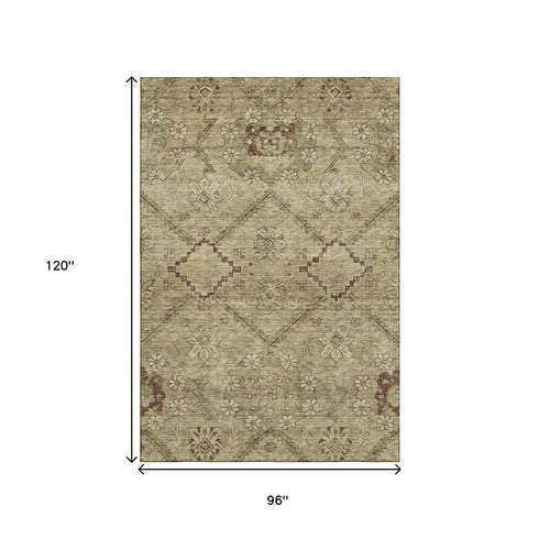 8' X 10' Brown And Beige Floral Washable Area Rug With UV Protection