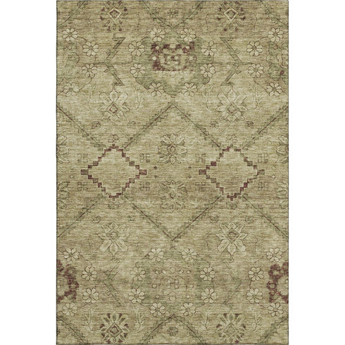 8' X 10' Brown And Beige Floral Washable Area Rug With UV Protection