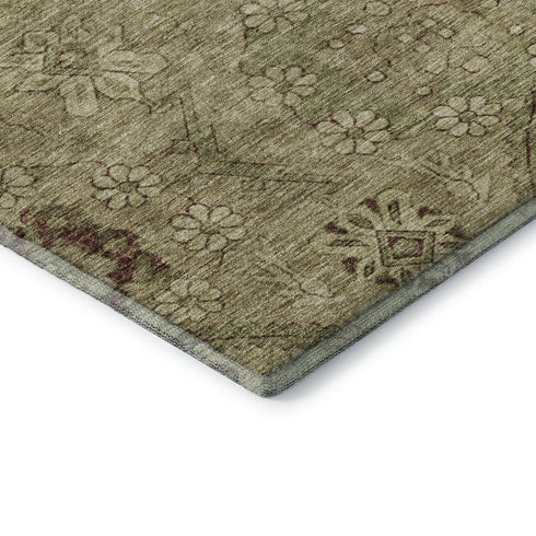 8' X 10' Brown And Beige Floral Washable Area Rug With UV Protection