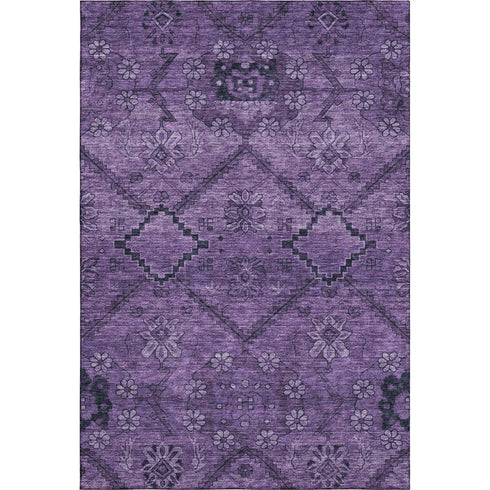 5' X 8' Eggplant And Gray Floral Washable Area Rug With UV Protection