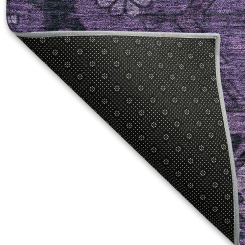 5' X 8' Eggplant And Gray Floral Washable Area Rug With UV Protection