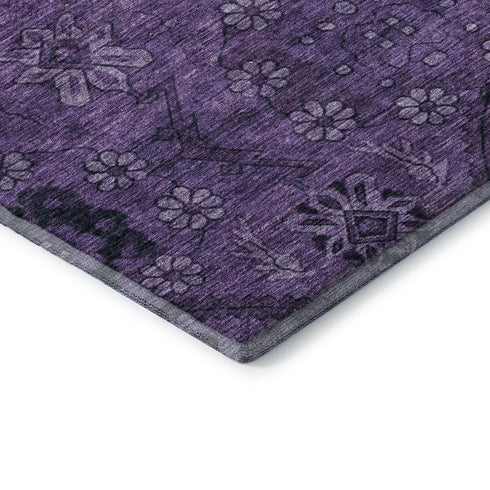 5' X 8' Eggplant And Gray Floral Washable Area Rug With UV Protection