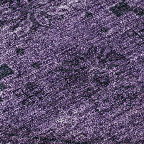 5' X 8' Eggplant And Gray Floral Washable Area Rug With UV Protection