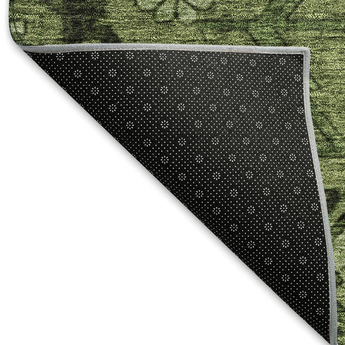 8' X 10' Olive Green And Gray Floral Washable Area Rug With UV Protection