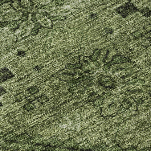 8' X 10' Olive Green And Gray Floral Washable Area Rug With UV Protection