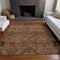 9' X 12' Rust And Copper Floral Washable Area Rug With UV Protection