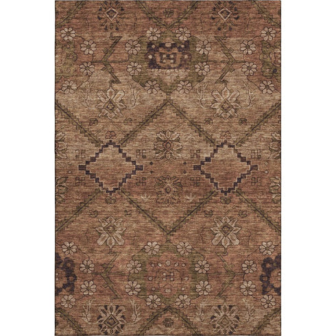 9' X 12' Rust And Copper Floral Washable Area Rug With UV Protection