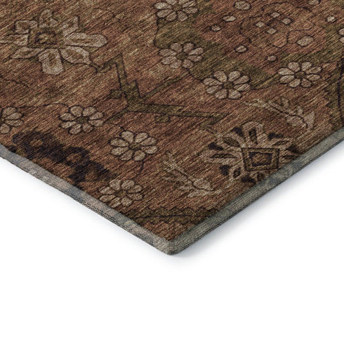 9' X 12' Rust And Copper Floral Washable Area Rug With UV Protection