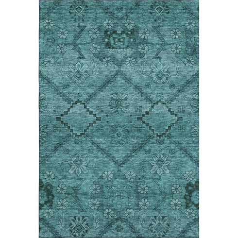 5' X 8' Teal And Gray Floral Washable Area Rug With UV Protection