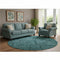 8' Teal And Gray Floral Washable Round Rug With UV Protection